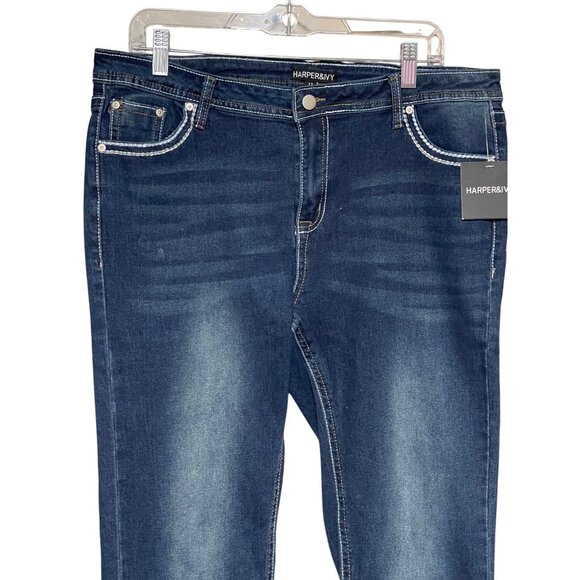 Harper & Ivy Womens Dark Wash Bootcut Jeans Cross Embellished Pockets Size 17JR - Picture 9 of 10